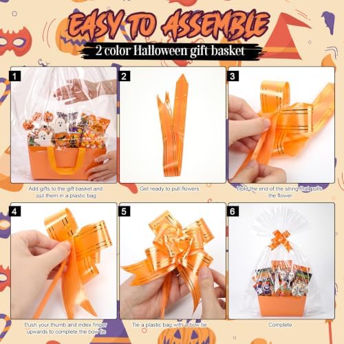 Funnymoom 12 Pcs Halloween Paper Gift Basket Empty with Transparent Bag&Bow - Image 4