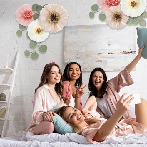 Lincia 80 Pcs Giant Tissue Paper Flowers with Artificial Eucalyptus Leaves, Large Paper Flower Decoration for Wall Tea Party Supplies Baby Shower Birthday Nursery Room Wedding(Elegant Color,19''/12'') - Image 5