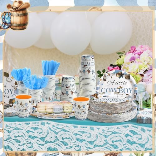 Dandat 350 Pcs Baby Shower Set, Cowboy, Blue - Image 5
