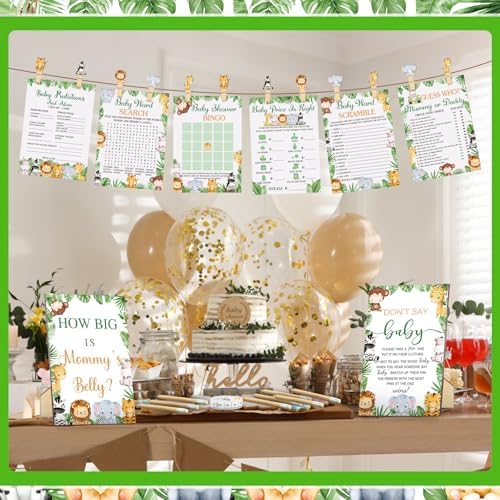 Funnymoom 426 Pcs Jungle Baby Shower Games Set, 8 Safari Animal Party - Image 5