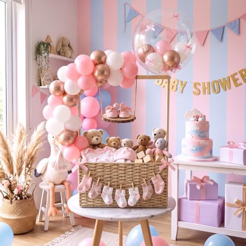 Juexica Baby Shower Crate Closet with Handle Large Hand-Woven Rattan Storage Baby Basket Box with Balloon Swing Bow Clips for Pregnancy Welcome Newborn New Parent Boys & Girls Gift () - Image 5