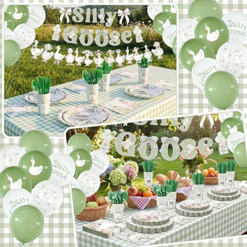 VioraWhite 183 Pcs Silly Goose Birthday Party Set Elegant Sage Green - Image 3