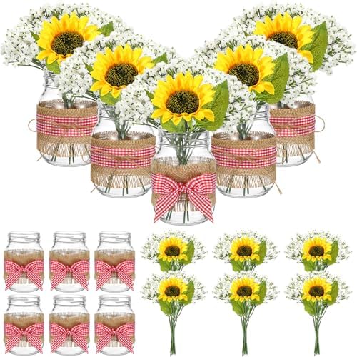 Daifunli 6 Set Picnic Party Centerpieces for Table Mason Jar Table Decor by Huiinen