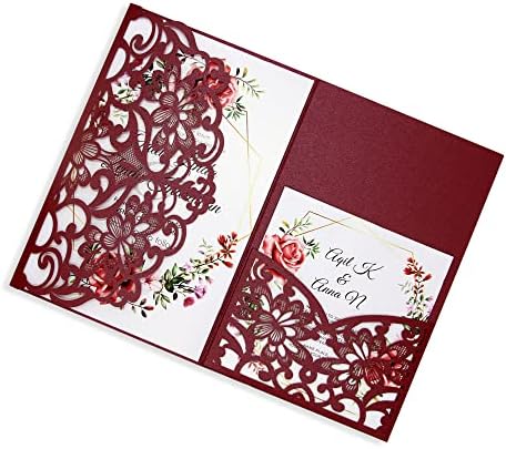 FOMTOR Laser Cut Wedding Invitation Cards Set w/Envelopes & Inserts & Seals – for Wedding, Bridal Shower, Graduation, Birthday Party, Engagement, Anniversary Red 50Pcs by FOMTOR