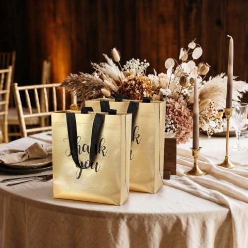 Fumete 100 Pcs Gold Glossy Thank You Gift Bag with Handles - Image 6