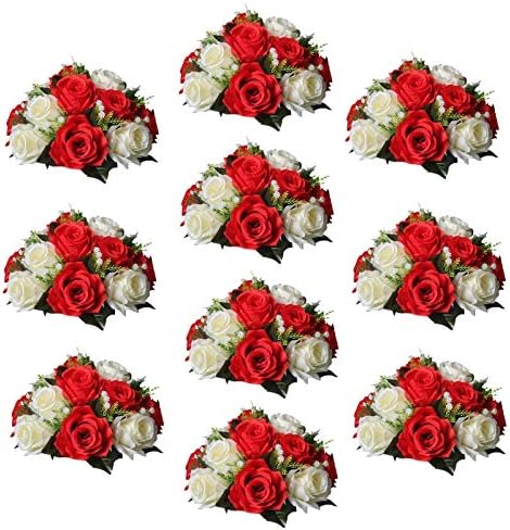 Sziqiqi Artificial Flower Centrepieces for Tables, Red & White, 10Pcs by SZIQIQI