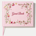 Embroidered Wedding Guest Book, Cotton Cover, Acid-Free Paper, 160 Pages, 9" L × 7" W, Sign in Book for Wedding Reception, Baby Shower&Events, with Envelopes, Table Card&Cotton Pouch (Pink) by Unknown