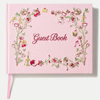 Embroidered Wedding Guest Book, Cotton Cover, Acid-Free Paper, 160 Pages, 9" L × 7" W, Sign in Book for Wedding Reception, Baby Shower&Events, with Envelopes, Table Card&Cotton Pouch (Pink) by Unknown