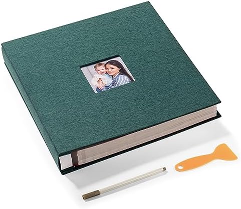 HoneyTolly Large Photo Album Self Adhesive, DIY Scrapbook Album for 600 Photos, 13"x12.6" 120 Pages Linen Cover Memory Book(Dark Green) by HoneyTolly