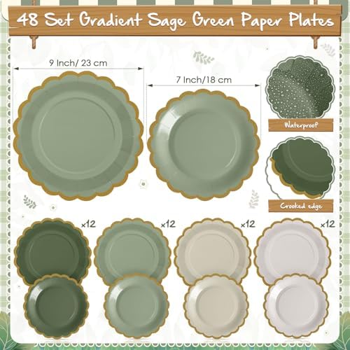 Mimorou 342 Pcs Sage Green Party Supplies Plates Napkins Cups - Image 3