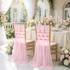 Fanqisi Pink Chair Sashes 16 Pieces 240cm Long Chair Bows Sashes Sheer Tulle Flowy Fabric for Wedding Aisle Chairs Decoration - Image 5