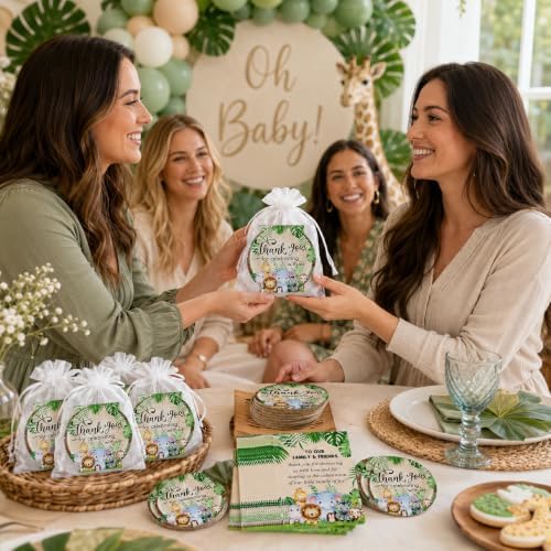 Cinrobiye 50 Set Safari Baby Shower Favor Set, Jungle Animal Cork Drink Coasters with Thank You Cards, Baby Shower Guest Favors, Safari Baby Shower Decorations, Gender Neutral Party Supplies - Image 7