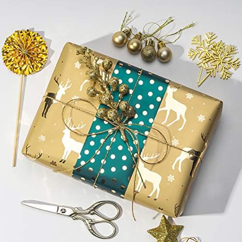 WRAPAHOLIC Green Christmas Wrapping Paper Set - Green and Gold Metallic Foil Shine Christmas Wrapping Paper Bundle with Gift Bow & Ribbon & Tag & Sticker - Image 3