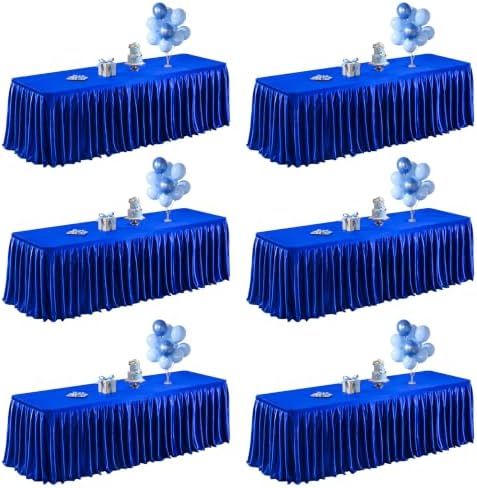 6 Pack Royal Blue Satin Table Clothes for 6 Foot Rectangle Tables - 6FT Wrinkle Resistant Glitter Rectangle Tablecloths, Party Table Covers for Wedding Banquet, Baby Shower, Birthday, Holiday Dinner by WishCare