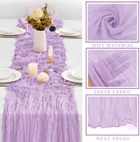 12 Pieces Lilac Cheesecloth Table Runner 10FT Pink Runner for Tables Gauze Fabric Boho 35 x 120 Inches Long Table Runner Decoration Rustic Sheer Runner for Wedding Baby Birthday Party Lilac - Image 2