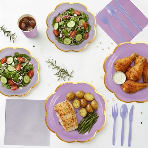 350Pcs Purple Paper Plates and Napkins Party Supplies for 50 Guests - Image 7