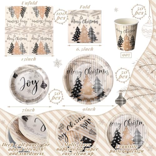 Hsei 250 Pcs Christmas Tree Plates Napkins Disposable Party Serves 50 - Image 3