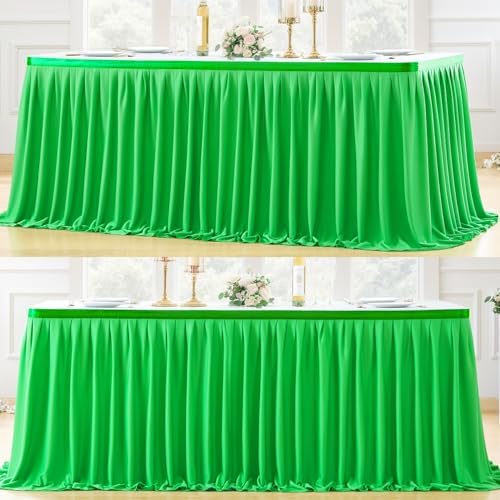 Partisky Green Polyester Table Skirt for Rectangle Tables 14ft, Wrinkle Resistant Pleated Ruffle Table Cloth for Banquet Wedding Trade Baby Shower Display Gift Dining Table by Partisky