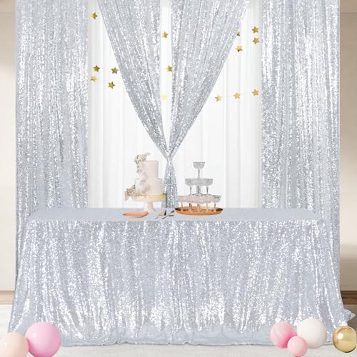 Poise3EHome Silver Sequin Tablecloth 90×156 Inch Rectangle Sparkly Fabric Table Cloth for Birthday Wedding Party Christmas Holiday Baby Shower Decoration - Image 4