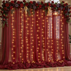 10x10ft Burgundy Tulle Backdrop Curtain with Lights String for Parites, Sheer Backdrop Curtains for Wedding Baby Shower Birthday Party Photo Shoot Decorations by Partisky