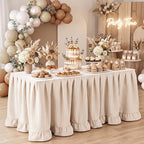 Flutesan 14 ft Brown Stripped Table Skirt for Rectangle Tables - Image 6