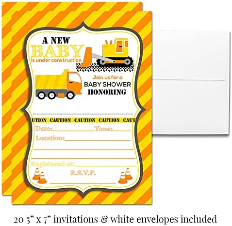 Amanda Creation Baby Under Construction Baby Shower Bundle, Party Supplies for 20 with Invitations, Games, Favor Stickers, Candy & Water Bottle Labels - Image 4