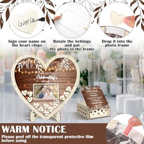 Chunful Hearts Guest Book Alternative with 100 Wooden Hearts Chips Box and Pen Brown Wooden Heart Picture Frame Rustic Guest Book Reception for Wedding Baby Shower Birthday Ceremony(Classic) - Image 3