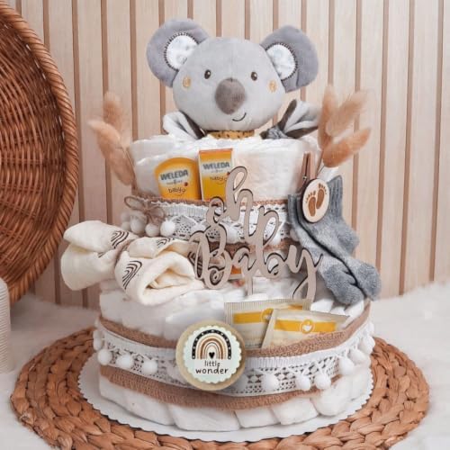 BohoStyle Diaper Cake | Baby Gift Set| New Baby Boy Gift | New Baby Gift | with Baby Lovey, Newborn Essentials, Premium Baby Care Products | Beautiful & usefull Accessories | Baby Shower Gifts by LIDAM