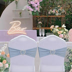 Dusty Blue Chair Sashes 60 Pack Spandex Blue Chair Sashes Bows with Heart Buckle Slider for Wedding Banquet Party Decorations - Image 6