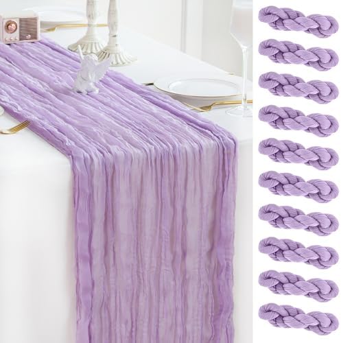 Sioloc 10 Pack Lilac Purple Lavender Cheesecloth Table Runner 120'' x 35'',Spring Easter Decor Soft Gauze Boho Wedding Table Decor for 10ft Table Birthday Party,Baby Shower, Bridal Shower by HEALTHYCOMFORTLIFE