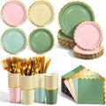 Kochorie 140PCS Sage Green & Pink Disposable Dinnerware Set for 20 Guests by Kochorie