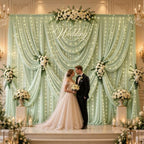 20x10ft Sage Green Tulle Backdrop Curtains with Lights String for Parties,Wrinkle Free Sheer Curtain Wedding Photo Backdop Drapes for Baby Shower Birthday Party Photography Home Decorations - Image 2