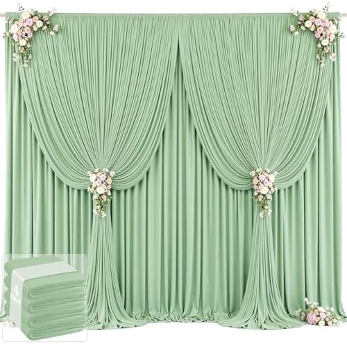 20ft x 12ft Sage Green Backdrop Curtains Wrinkle Free Backdrop Curtain for Wedding Parties Green Fabric Backdrops Drapes Back Drop Cloth Bridal Shower Stage Curtains Wedding Decorations for Reception by Tao-GePartyDecorations