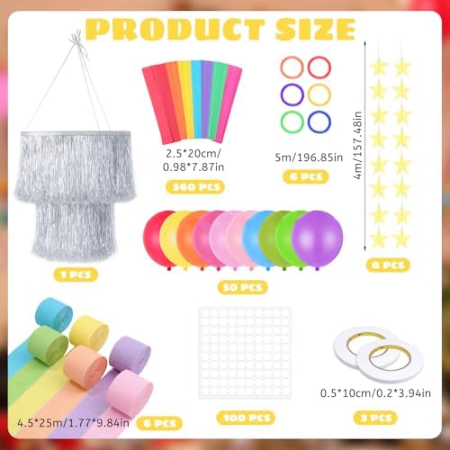 Fancy Princess Birthday Party Decor Garland, Rainbow, Small, 8 Pcs - Image 3