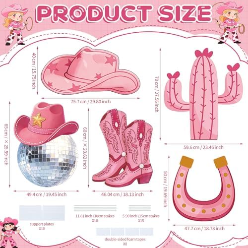 5 Pcs Large Disco Cowgirl Cardboard Cutouts, Pink Western Cowgirl Stand up Party Yard Signs Decoration for Last Disco Coquette Bachelorette Rodeo Birthday Party Supplies Photo Booth Props - Image 3