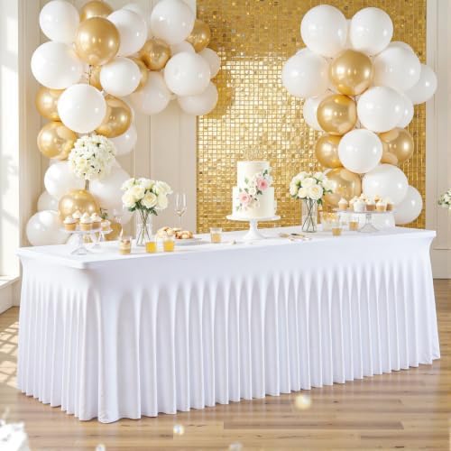 2 Pack White Table Cloth for 6 Foot Rectangle Tables Spandex Fitted Tablecloth 6ft Stretch Table Covers Skirt White Banquet Tablecloths Wrinkle Free Tablecloth for Party Wedding Birthday Event - Image 4