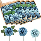 100 Pcs Artificial Rose Flowers, Blue Two Tone by Luinabio