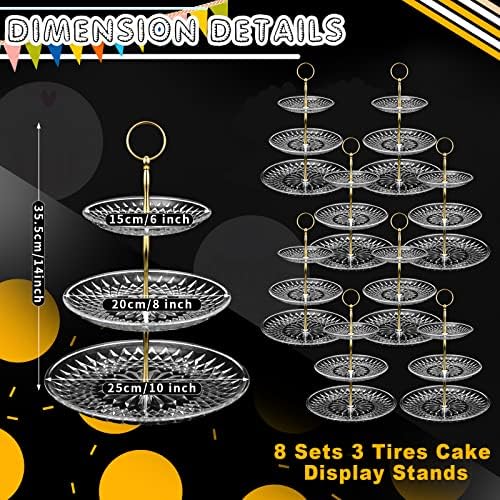 Patelai 8 Pcs 3 Tier Acrylic Cake Stand, Clear, Golden - Image 3