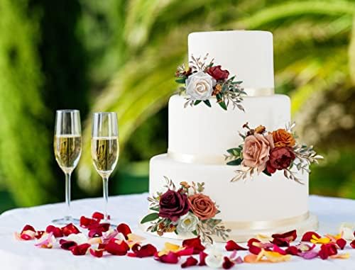 CherishedMoments 3Pcs Pre-Made Cake Flowers,Burnt Orange Wedding Cake Decor - Image 5
