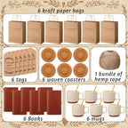 Marsui 6 Sets Kraft Baby Shower Game Prizes for Winners Baby Shower Guest Gifts Ceramic Mugs with Metal Spoons Woven Coasters and PU Notebooks with Pens Gift Bags and Tags for Wedding Bridal Favor - Image 2