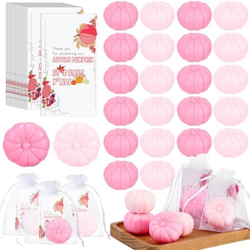 Liliful 50 Sets Pumpkin Soap Baby Shower Favors with Cards and Bags, Pink by Liliful