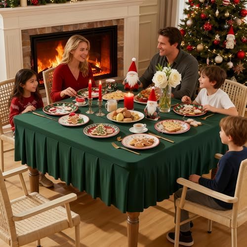 Wish Care Hunter Green Spandex Tablecloths for 54x54 Inch Square Tables, Stretch Fitted Table Clothes with Pleated Ruffle Skirt for 54” Table, Wrinkle Free and Elastic, for Party Kitchen Home Dining - Image 3