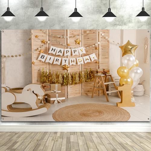 Drgilau 12X10ft Happy 1st Birthday Backdrop for Boy, Brown Balloon Birthday Background Cute Birthday Photography Background Banner, Girls Boys Birthday Party Background Decoration Photo Studio Prop - Image 3