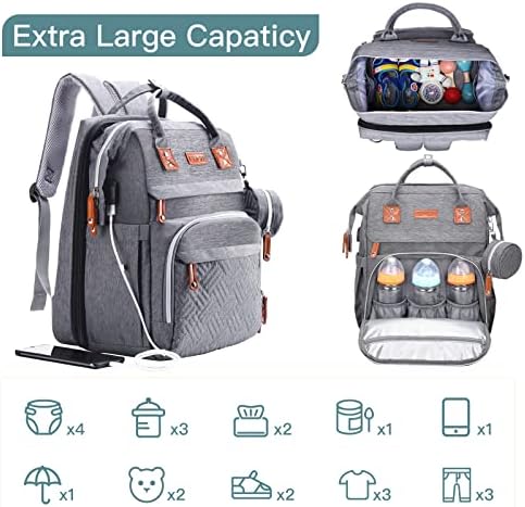 ISMGN Diaper Bag Backpack with Changing Station, Baby Bag for Mom, Grey - Image 2