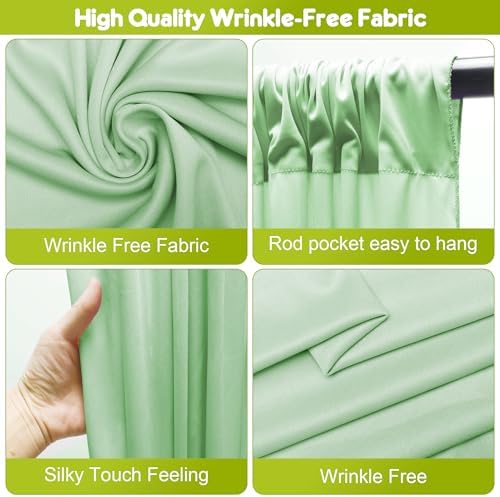 Wokceer Sage Green Backdrop Curtain Drapes for Parties, 2Pack 10x8FT - Image 3