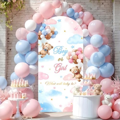Gender Reveal Bear Arch Cover Backdrop Fabric Stand Cover by Unknown