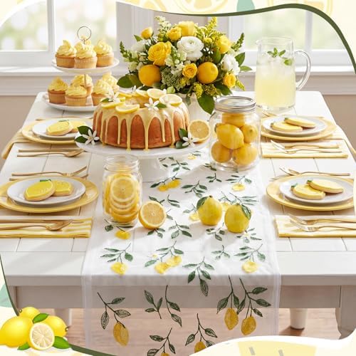Mindsoft 3 Pcs Lemon Table Runner, 10ft Summer Tablecloth Yellow Lemon Party Decorations Gauze Embroidery Tulle Lace Runner for Table Wedding Birthday Bridal Baby Shower Holiday Dining Decor DIY - Image 4