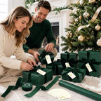 Matte Green Christmas Kraft Wrapping Paper 45 ft Velvet Ribbon 12 Gift Tags - Image 6