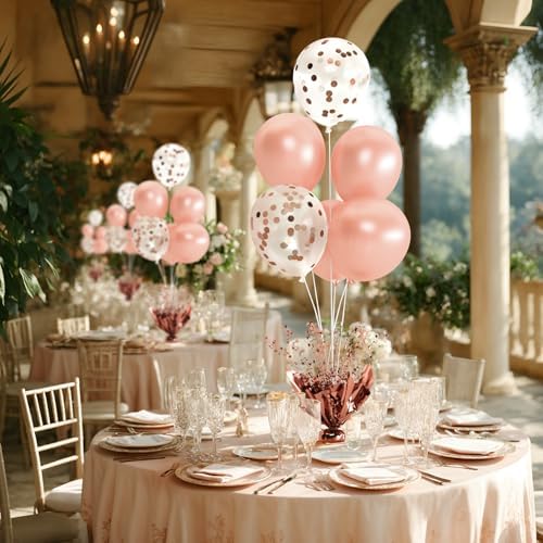 6 Set Rose Gold Christmas Table Balloons Foil Spray Table Centerpiece with Rose Gold and Confetti Balloons Stand Kit for Birthday Party Baby Shower Wedding Bridal Shower Prom Cake Table Decorations - Image 3