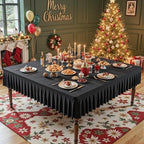 Wish Care 2 Pack Black Spandex Tablecloths for 60x60 Inch Square Tables, Stretch Fitted Table Clothes with Pleated Ruffle Skirt for 60” Table, Wrinkle Free and Elastic, for Party Kitchen Home Dining - Image 4